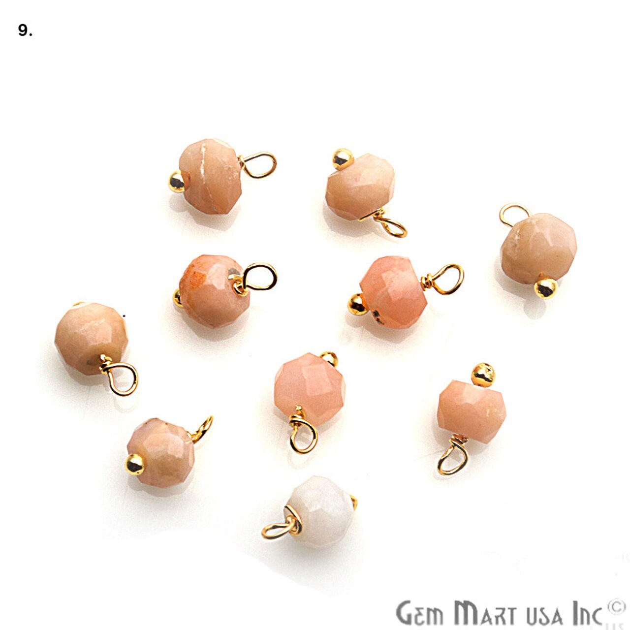 Raw Gemstone Charms, Round 6x4mm Natural Connector, Gold Plated Wire Wrapped, DIY Jewelry, 10pc Lot, GemMartUSA (50150)